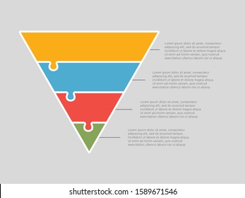 Four Pieces Puzzle Pyramid Process. Triangle Line Business Presentation Infographic. 4 Steps, Parts, Pieces Of Process Diagram. Section Compare Banner. Jigsaw Puzzle Info Graphic.