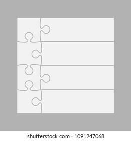 Four pieces puzzle squares diagram. Squares business presentation infographic. 4 steps, parts, pieces of process diagram. Section compare banner. Jigsaw puzzle info graphic. Marketing strategy.