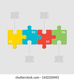 Four pieces puzzle squares diagram. Squares business presentation infographic. 4 steps, parts, pieces of process diagram. Section compare banner. Jigsaw puzzle info graphic. Marketing strategy.