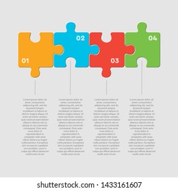 Four pieces puzzle squares diagram. Squares business presentation infographic. 4 steps, parts, pieces of process diagram. Section compare banner. Jigsaw puzzle info graphic. Marketing strategy.