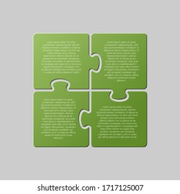 Four pieces puzzle squares diagram. Squares business presentation infographic. 4 steps, parts, pieces of process diagram. Section compare banner. Jigsaw puzzle info graphic. Marketing strategy.