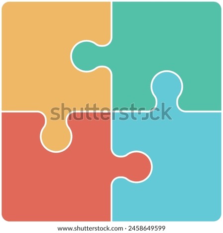 Four pieces puzzle or teamwork concept flat vector color icon 