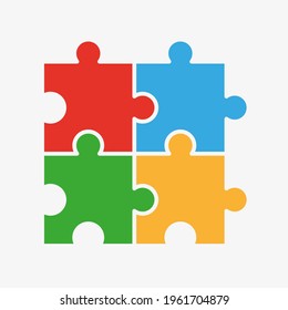 Four pieces of puzzle together vector icon isolated on white background.