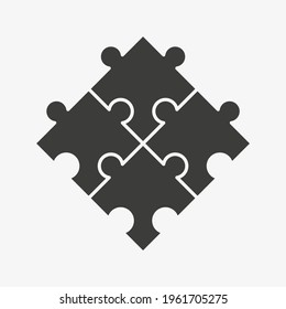 Four pieces of puzzle together vector icon isolated on white background.