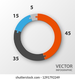 Four pieces3d round puzzle presentation. Abstract puzzle infographic template explanatory text field for business statistics. Vector 4 pieces puzzles illustration. Section four compare service banner