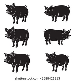 Four Pig Variations – High-Quality Farm Animal Graphics