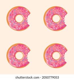 cuatro donut rosado sobre fondo rosa