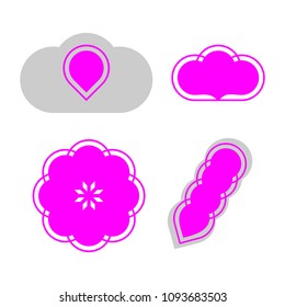 Four pink icons on white background. Download, cloud, flower, pen. Vector illustration. 