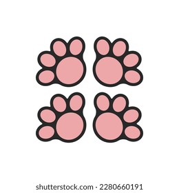 The four pink paws of the animal as seen from below. Pink paw prints. Vector illustration.