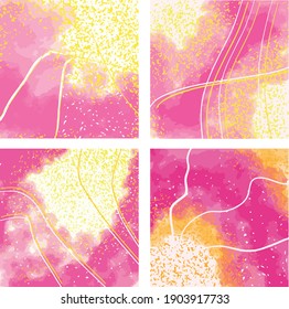 cuatro fondos abstractos de vector rosa dibujados a mano, impresiones