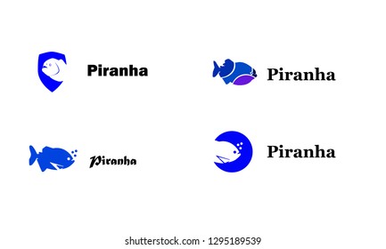 Four piranha logos in the form of a silhouette with a text on the right