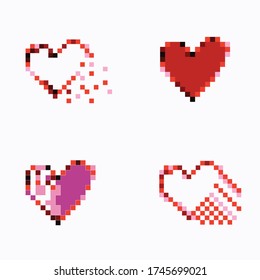 Cuatro Corazones Pixel. Diseño plano conjunto de símbolos vectoriales.