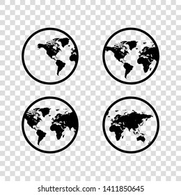 Four planets of black are rotated differently in a transparent background.