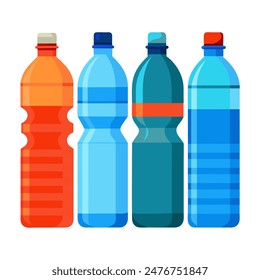 Four plastic bottles containing different liquids