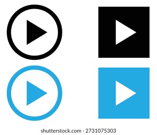 Quatro botões de reprodução em formas e cores misturadas.