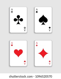 Four playing card aces isolated on gray. Vector gambling signs.