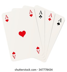 four playing cards with aces isolated on white background