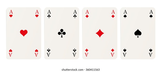 four playing cards with aces isolated on white background