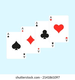 Four playing cards. Playing card suits icon set. Vector isolated on white.