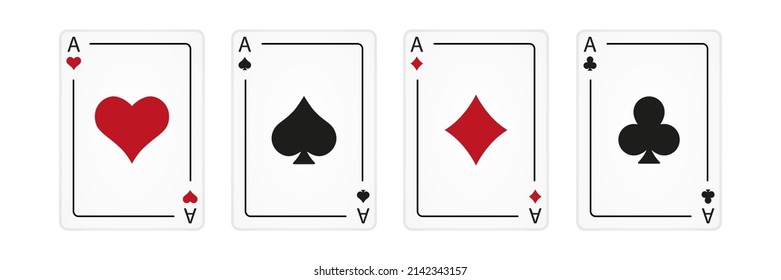 Four playing cards. Playing card suits icon set. Vector isolated on white.