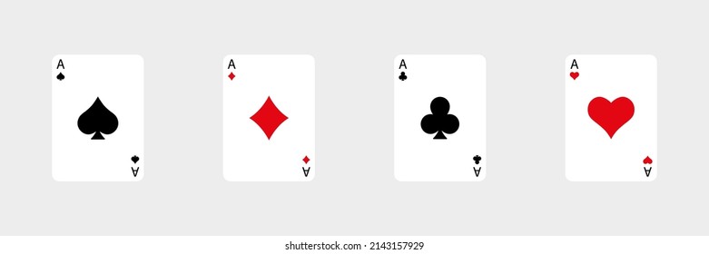 Four playing cards. Playing card suits icon set. Vector isolated on white.