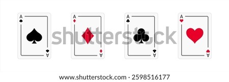 Four playing cards. Playing card suits icon set. Vector illustration.