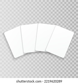 Four playing cards mockup. Blank cards on transparent background. Vector illustration.