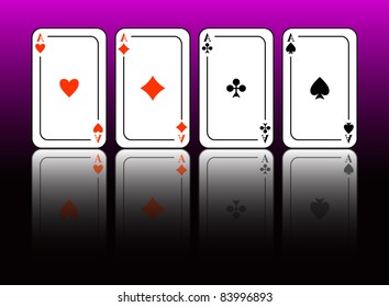 Four playing cards are reflected from a floor. EPS-8.