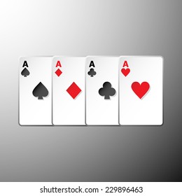 Four playing cards suits symbols on gray background, stock vector