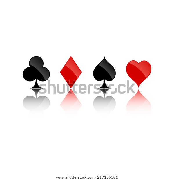 Four playing cards suits symbols, including spades,
hearts, clubs and diamonds. Isolated on white background. Vector
illustration, eps 10.