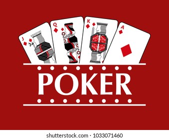 four playing diamond cards poker banner