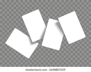 Four playing empty cards flying mockup.Vector set of blank cards deck of poker hand, gambling business, credit card, business card, game card, note cards, greeting card, invitation