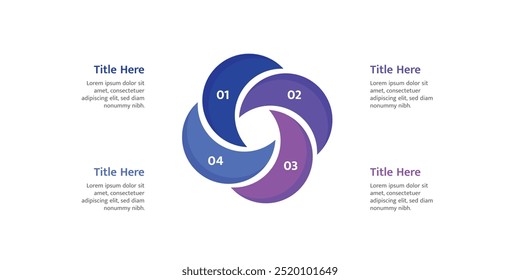 Diseño infográfico de cuatro puntos, diseño infográfico corporativo en tonos azules.