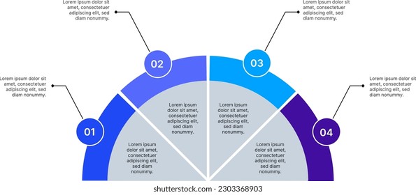 Four point semi circular infographic design for process flow illustration