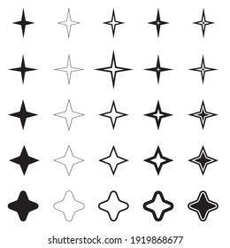 Four point star icons set