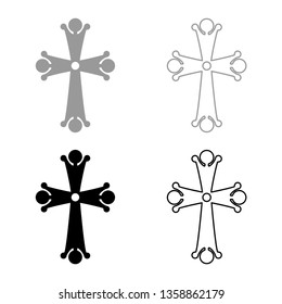 Four pointed cross drop shaped Cross monogram Religious cross icon set black color vector illustration flat style simple image