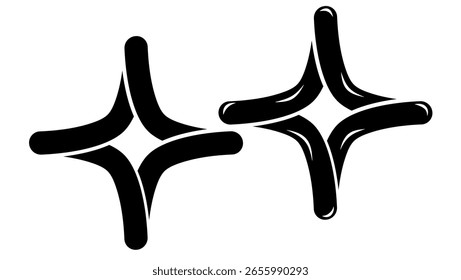Four pointed star, black isolated silhouette