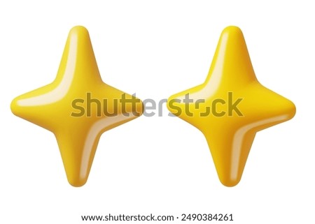 Four pointed stars or sparkles 3d realistic icons. Minimal three dimensional vector decorations isolated on white background. 