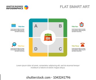 Four points process chart. Business data. Financial, money, design. Creative concept for infographic, templates, presentation. Can be used for topics like finance, management, research.