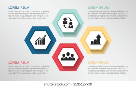 Diagrama de proceso de cuatro puntos. Datos empresariales.Concepto creativo para infografía, plantillas, presentación, informe. Se puede usar para temas como planificación, administración, trabajo en equipo.