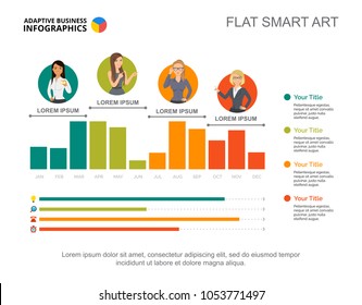 Four points process chart slide template. Business data. Timeline, year, diagram. Creative concept for infographic, project. Can be used for topics like research, recruitment, marketing.