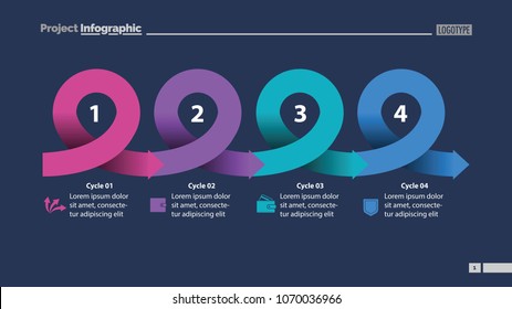Four points process chart slide template. Business data. Scheme, step, design. Creative concept for infographic, presentation, report. Can be used for topics like marketing, planning, production.