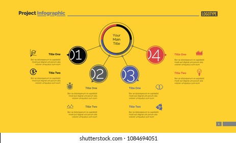Four points process chart slide template. Business data. Flow, diagram, design. Creative concept for infographic, presentation. Can be used for topics like management, recruitment, consulting.