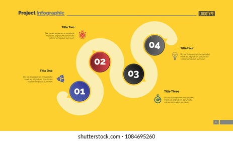 Four points process chart slide template. Business data. Point, infochart, design. Creative concept for infographic, presentation, report. Can be used for topics like management, recruitment, banking.