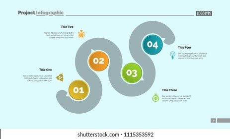 Four points process chart slide template. Business data. Point, infochart, design. Creative concept for infographic, presentation, report. Can be used for topics like management, recruitment, banking.
