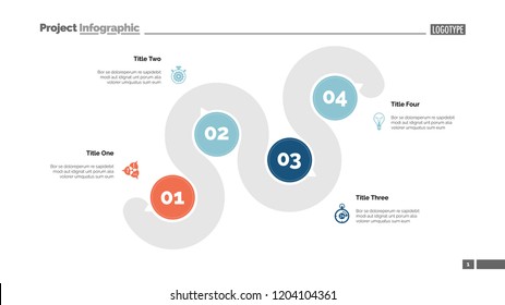 Four points process chart slide template. Business data. Point, infochart, design. Creative concept for infographic, presentation, report. Can be used for topics like management, recruitment, banking.