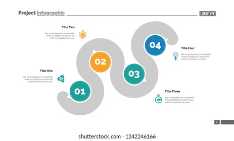 Four points process chart slide template. Business data. Point, infochart, design. Creative concept for infographic, presentation, report. Can be used for topics like management, recruitment, banking.