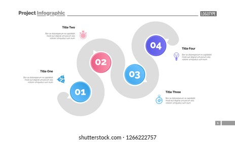 Four points process chart slide template. Business data. Point, infochart, design. Creative concept for infographic, presentation, report. Can be used for topics like management, recruitment, banking.