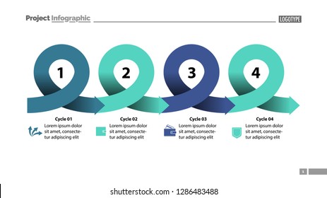 Four points process chart slide template. Business data. Scheme, step, design. Creative concept for infographic, presentation, report. Can be used for topics like marketing, planning, production.