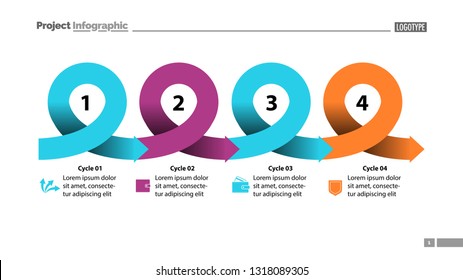 Four points process chart slide template. Business data. Scheme, step, design. Creative concept for infographic, presentation, report. Can be used for topics like marketing, planning, production.